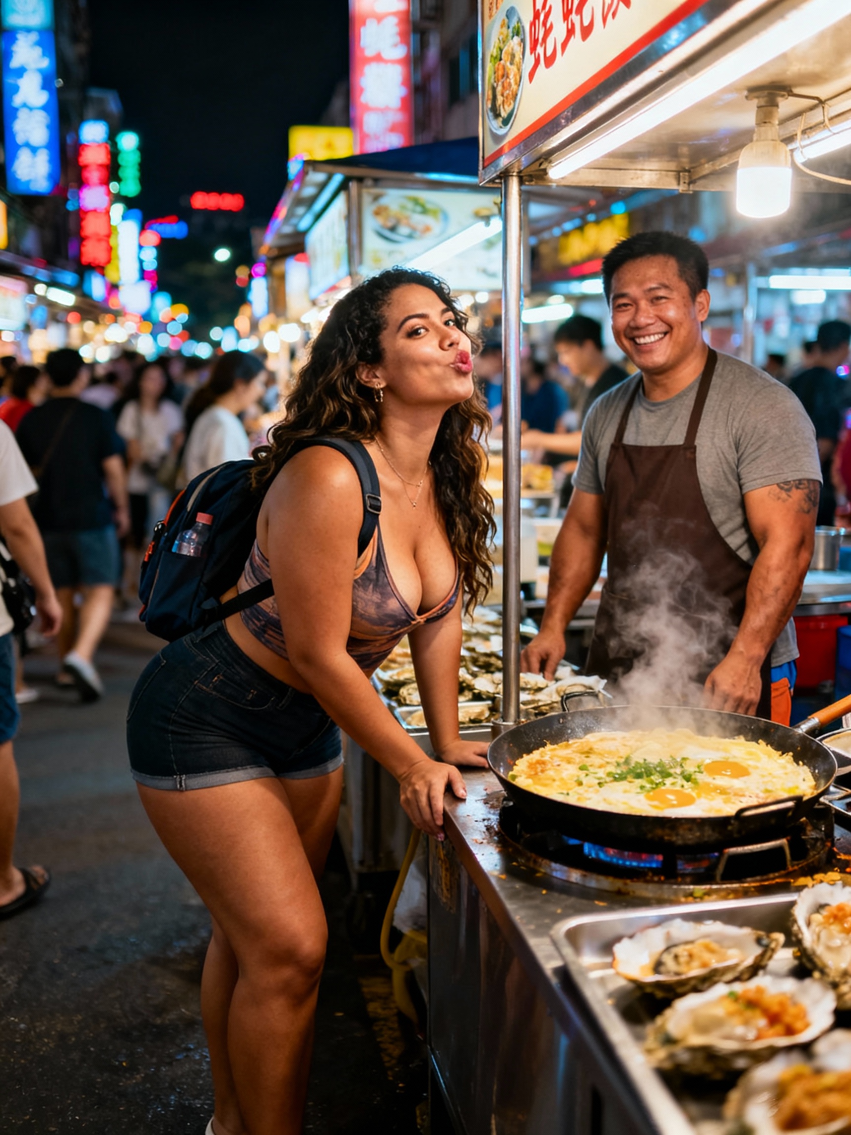 夜市蚵仔煎老闆泰霖撿到巴西豐滿背包客卡蜜拉