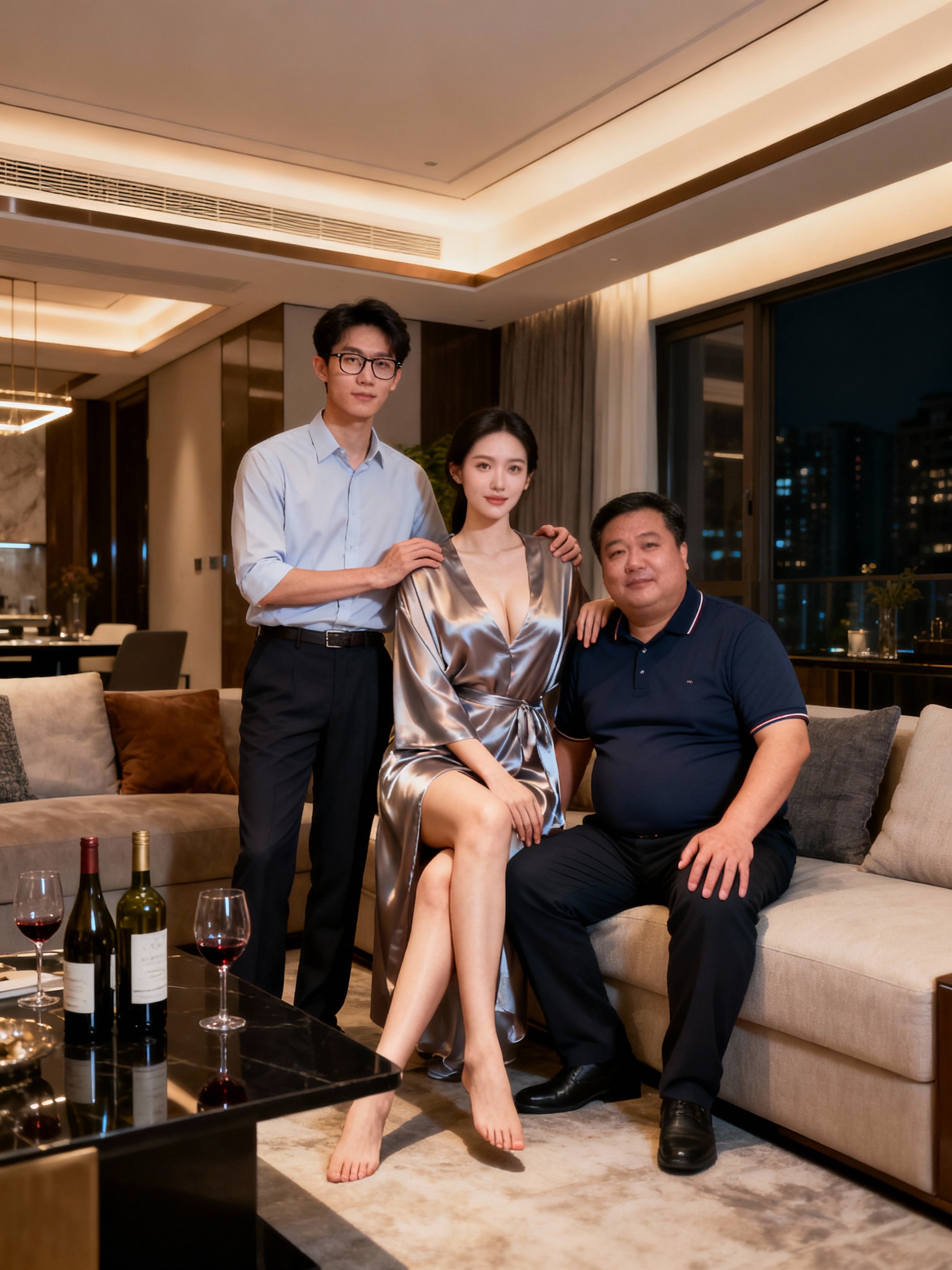 空姐老婆葉梓晴提3P要矮胖洪總來家裡，斯文老公沈慕白看她被幹到叫不停