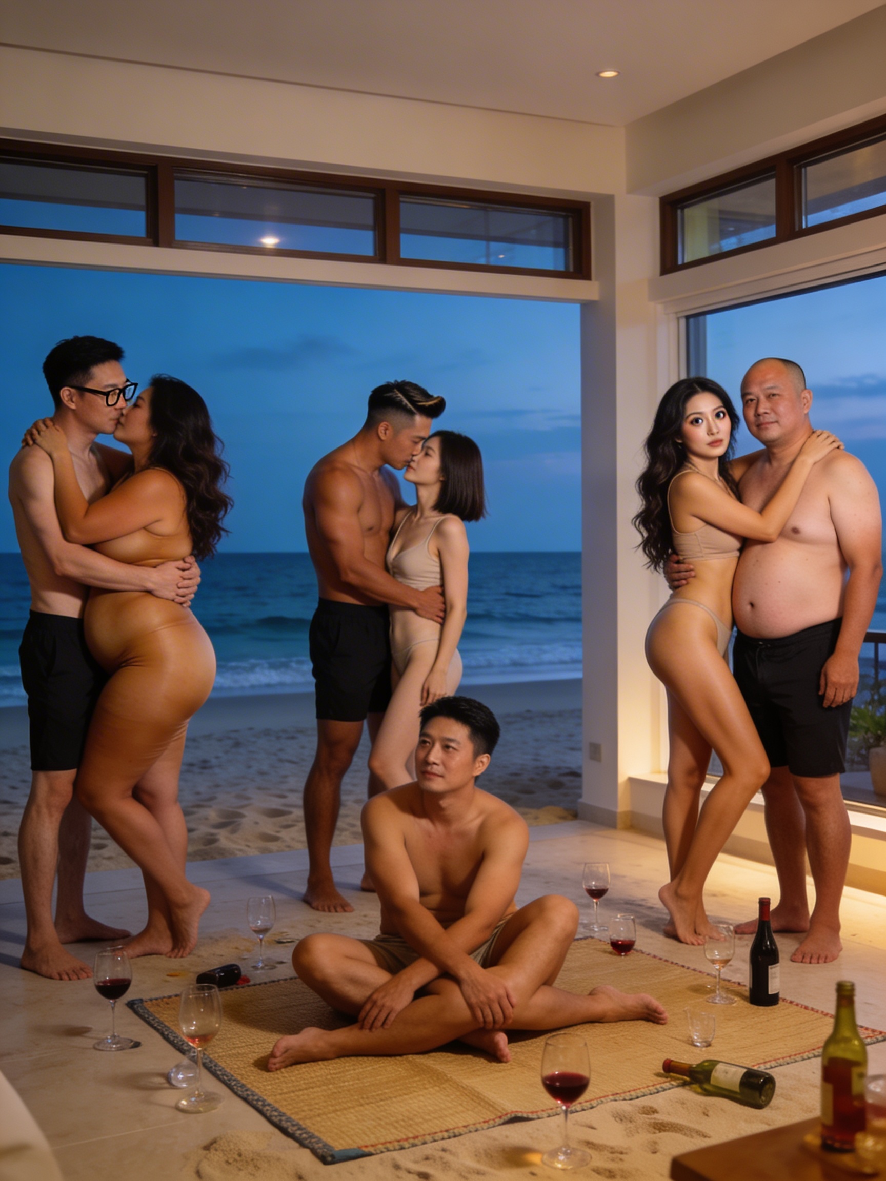 老婆蔚沛珊的海邊別墅葡萄酒趴，我先壓上芮秋蓉舔到她浪叫