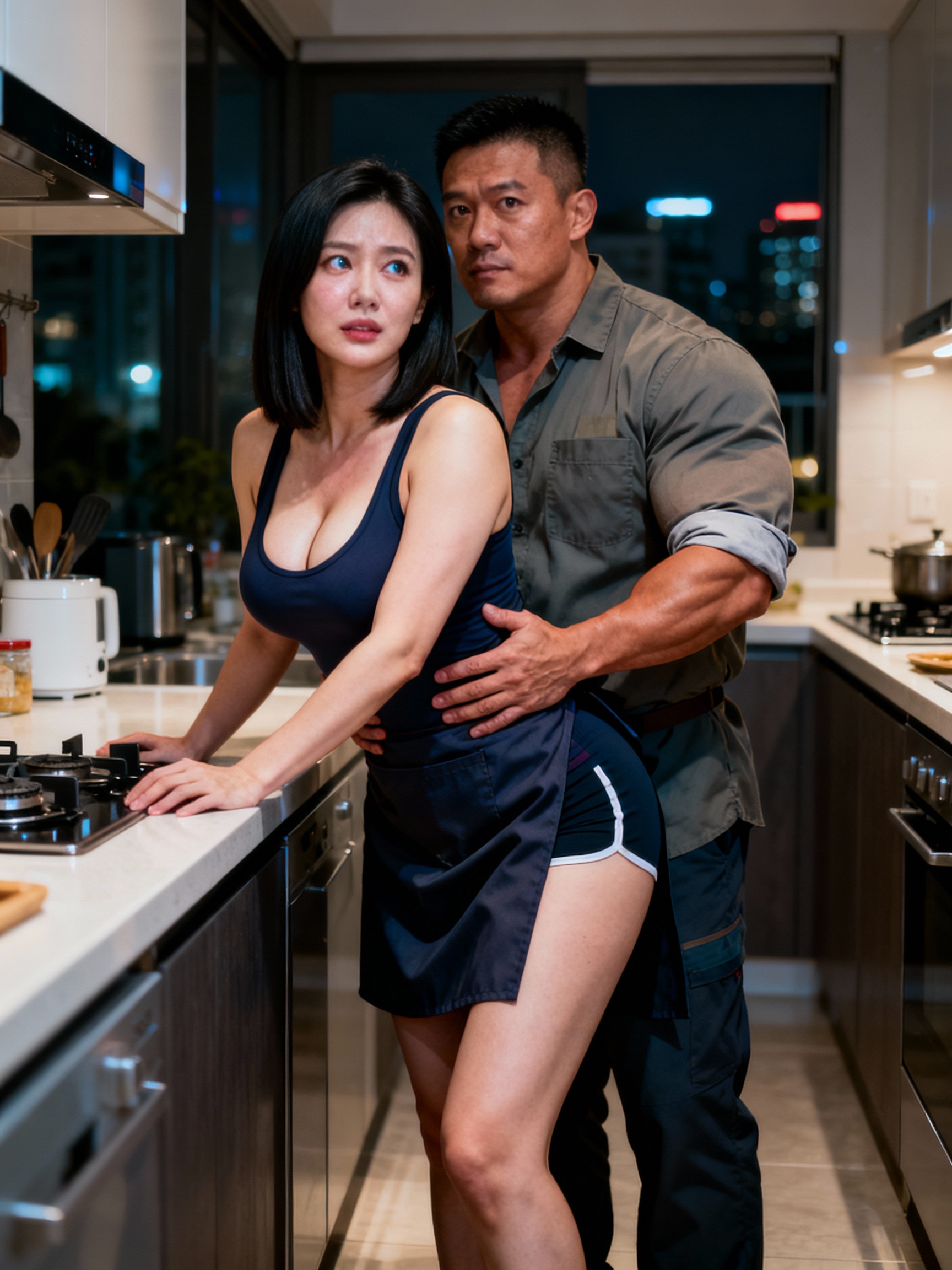 矮壯木工施宏達揉爆夏芷晴E杯：好友妻子的廚房偷情火
