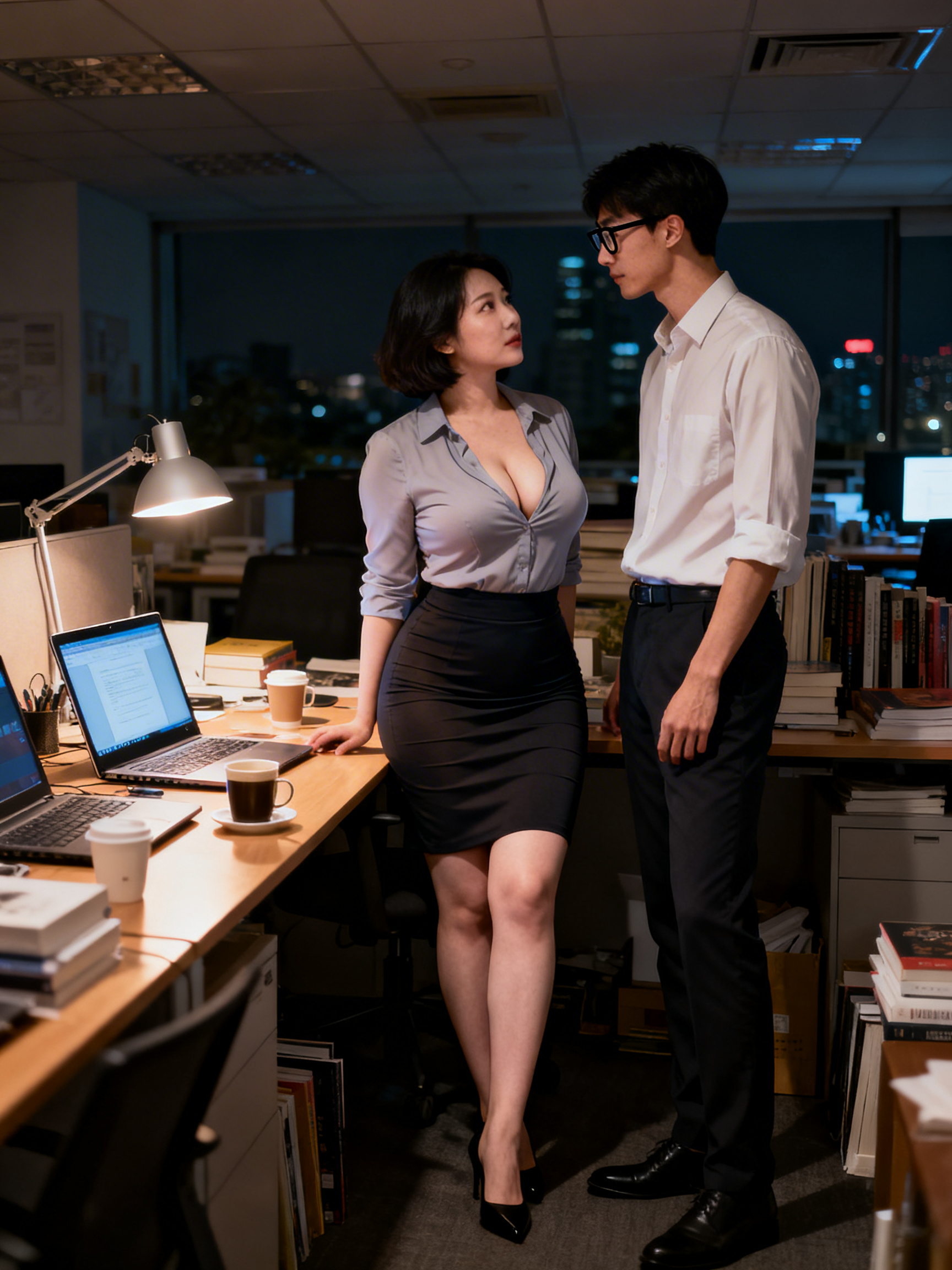 出版社同事夏芷晴忘鎖電腦，我看到她自慰高潮畫面後...