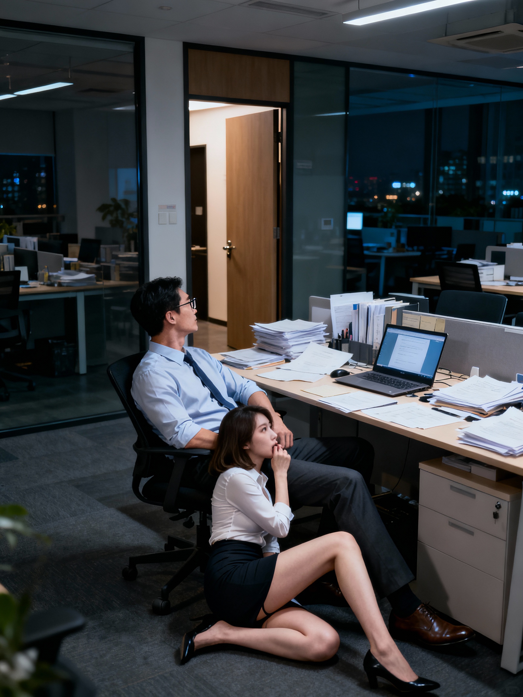 經理祁澤明的辦公桌下口交：助理沈若嵐的偷情心跳