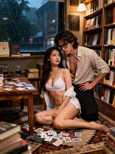 書店雨夜鬼牌：祁澤宇與蘇婉寧的撲克脫衣激情