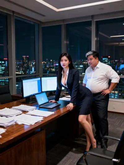 深夜辦公桌狂歡：鄭泰隆與熟女蔡婉瑜的原始慾火
